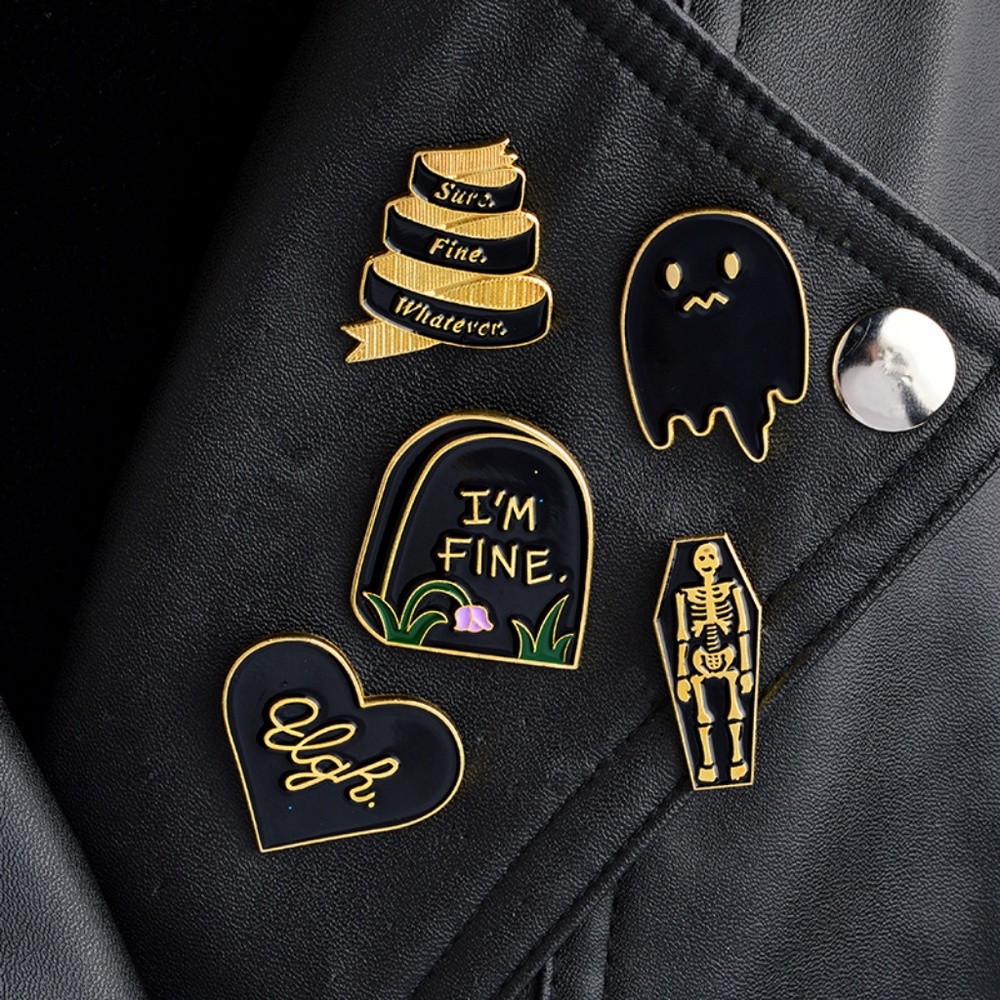 Ugh Heart Black Gold Girl Enamel Pins - Picture 2 of 5